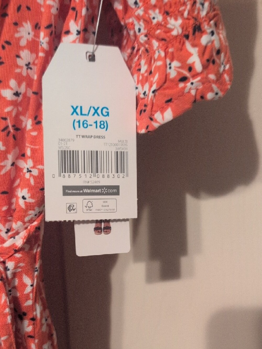 Time and Tru Coral Floral Wrap Midi Dress - Picture 2 of 6